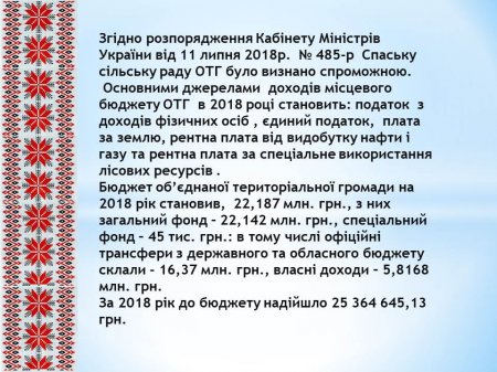 Звіт Спаського сільського голови за 2018 рік